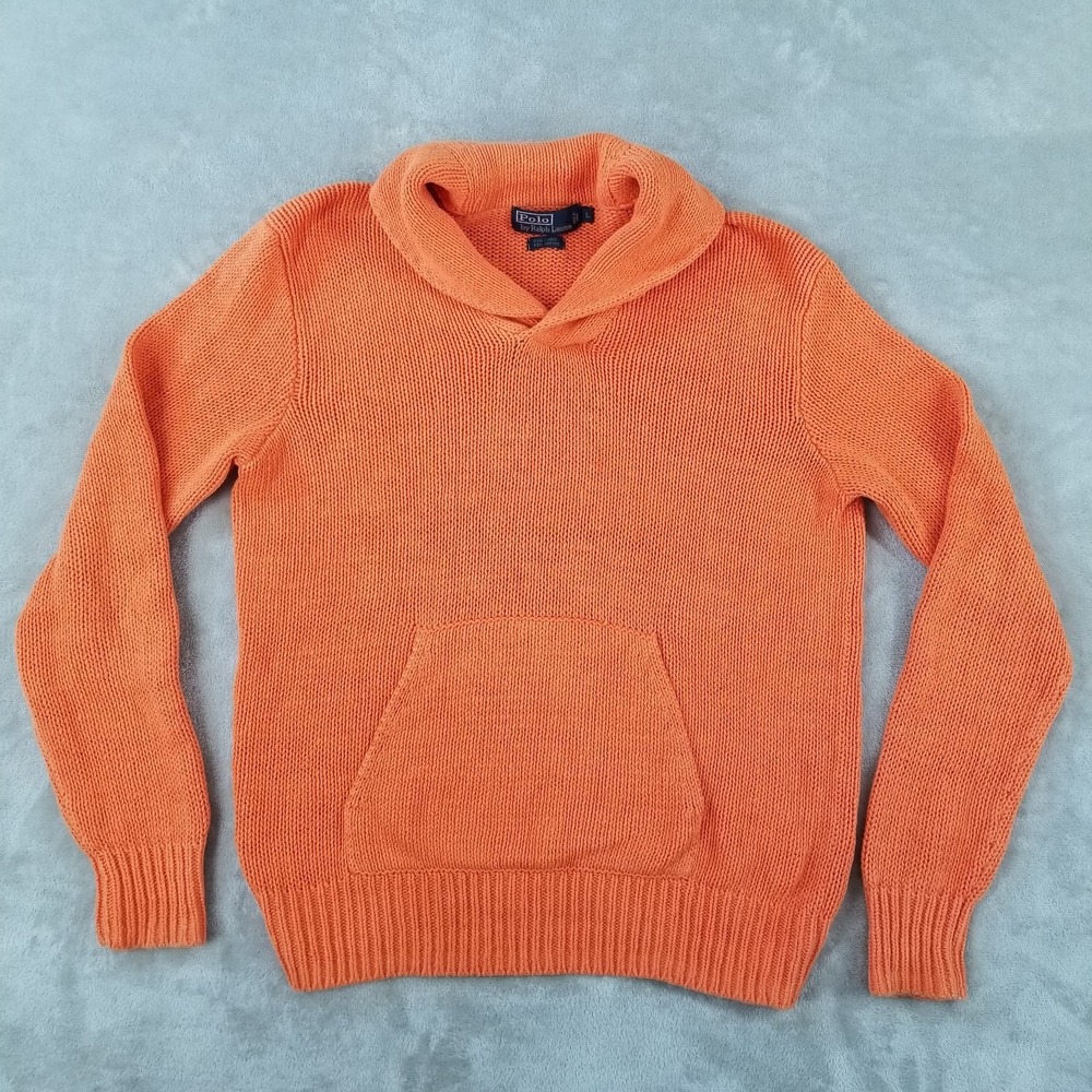 Polo Ralph Lauren Linen Shawl Collar Sweater Men's Large Orange Beach Leisure